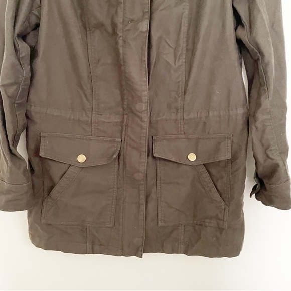 J Jill Olive Green Cotton Utility Military Field Jacket Size XS Zip Up Pockets - Picture 3 of 9